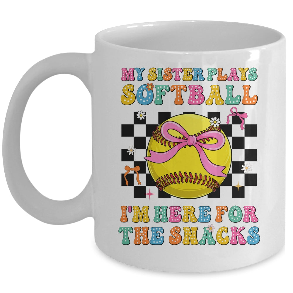 My Sister Plays Softball I'm Here For The Snacks Kid Girls Mug | teecentury