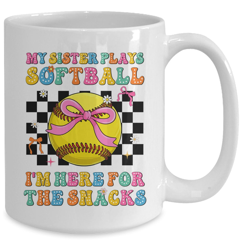 My Sister Plays Softball I'm Here For The Snacks Kid Girls Mug | teecentury