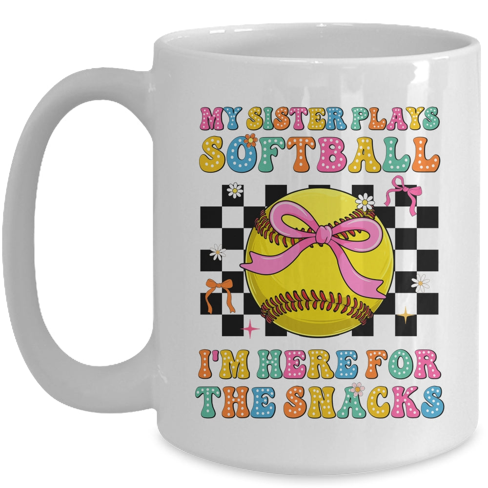 My Sister Plays Softball I'm Here For The Snacks Kid Girls Mug | teecentury