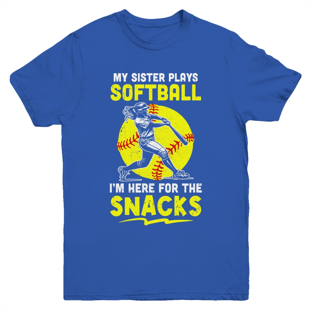 My Sister Plays Softball I'm Here For The Snacks Youth Shirt | teecentury