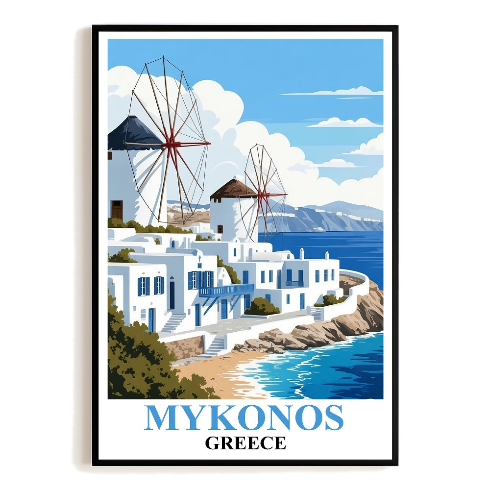 Mykonos Greece Vintage Art Poster Wall Decor For Travel Enthusiasts And Lovers Of Greek Culture Landscape Print Ideal For Home Office Vacation Homes Decor Unframed | teecentury