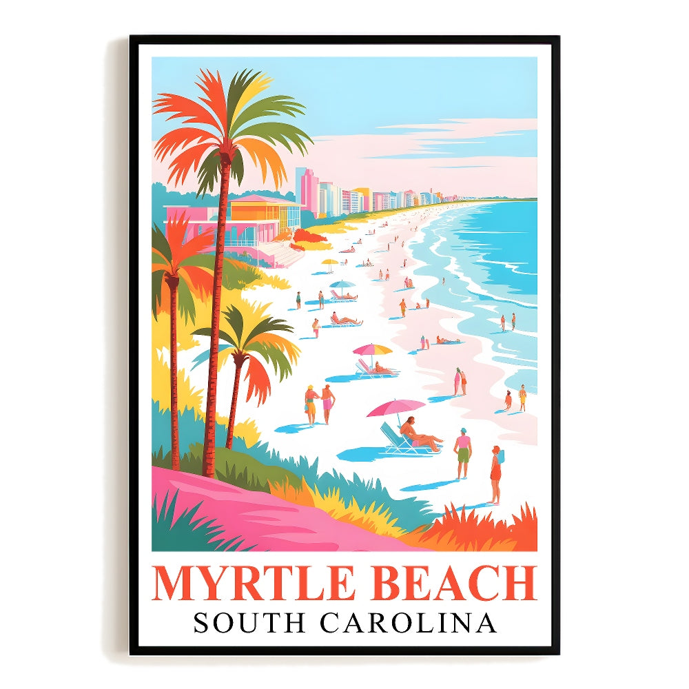 Myrtle Beach Print Travel Poster Coastal South Carolina  Souvenir Wall Art Landscape Painting Picture Ideal Gift For Home Living Room Office Bedroom Decor Unframed | teecentury