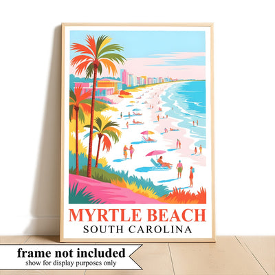 Myrtle Beach Print Travel Poster Coastal South Carolina  Souvenir Wall Art Landscape Painting Picture Ideal Gift For Home Living Room Office Bedroom Decor Unframed | teecentury