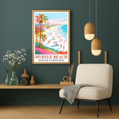 Myrtle Beach Print Travel Poster Coastal South Carolina  Souvenir Wall Art Landscape Painting Picture Ideal Gift For Home Living Room Office Bedroom Decor Unframed | teecentury