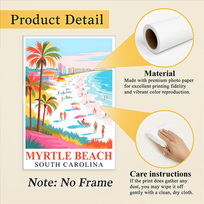 Myrtle Beach Print Travel Poster Coastal South Carolina  Souvenir Wall Art Landscape Painting Picture Ideal Gift For Home Living Room Office Bedroom Decor Unframed | teecentury