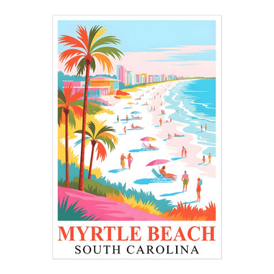 Myrtle Beach Print Travel Poster Coastal South Carolina  Souvenir Wall Art Landscape Painting Picture Ideal Gift For Home Living Room Office Bedroom Decor Unframed | teecentury