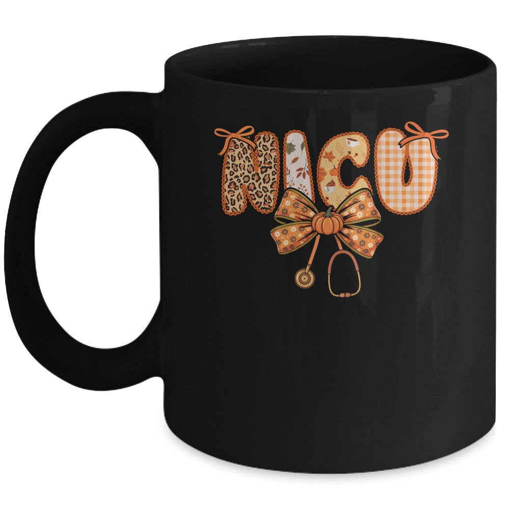 NICU Nurse Stethoscope Coquette Bow Autumn Fall Nursing RN Mug | teecentury