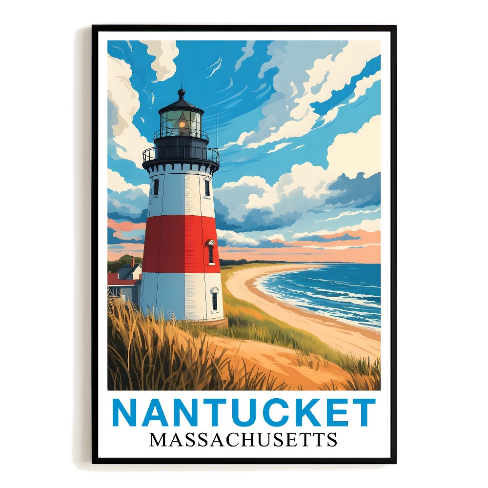 Nantucket Massachusetts Vintage Style Travel Poster Lighthouse Coastal Wall Art Landscape Print Painting For Home Decor Living Room Office Bedroom Decor Unframed | teecentury