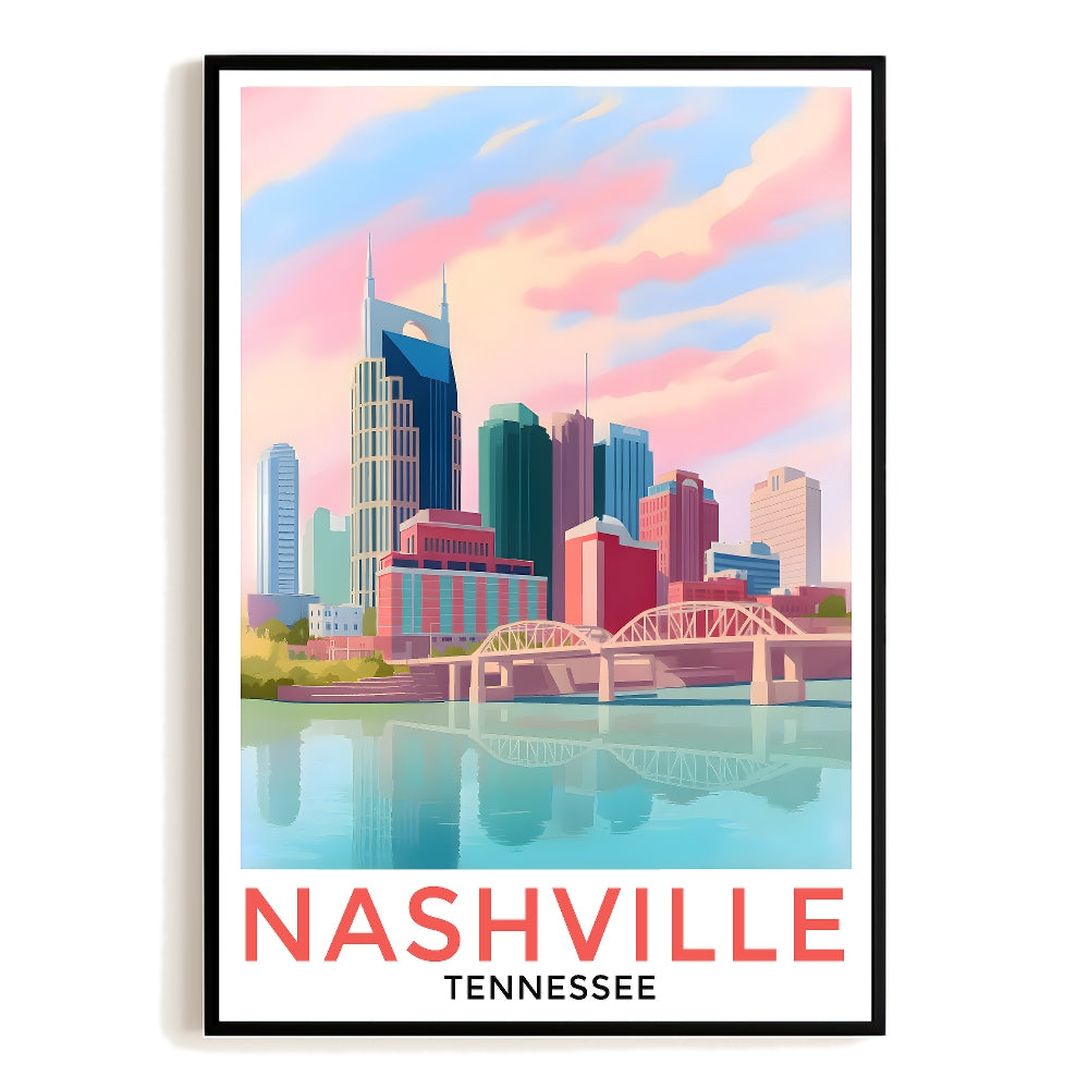 Nashville Travel Print Poster City Tennessee Souvenir Wall Art Landscape Painting Picture Suitable For Home Room Living Room Bedroom Aesthetic Decor Unframed | teecentury