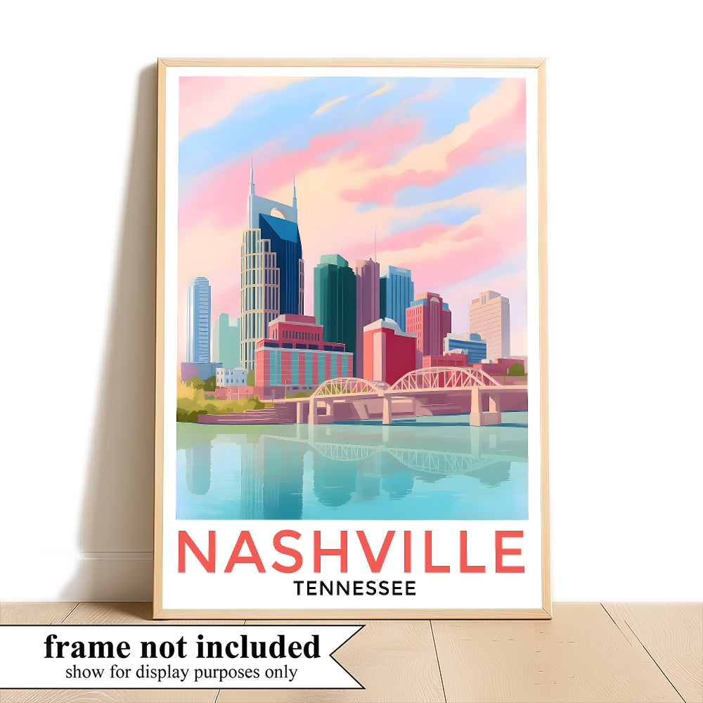 Nashville Travel Print Poster City Tennessee Souvenir Wall Art Landscape Painting Picture Suitable For Home Room Living Room Bedroom Aesthetic Decor Unframed | teecentury
