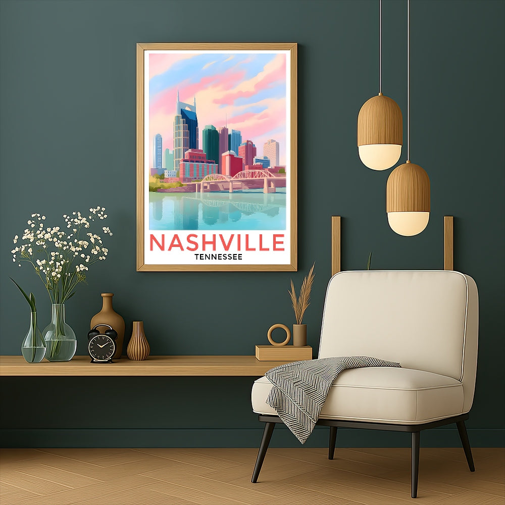 Nashville Travel Print Poster City Tennessee Souvenir Wall Art Landscape Painting Picture Suitable For Home Room Living Room Bedroom Aesthetic Decor Unframed | teecentury