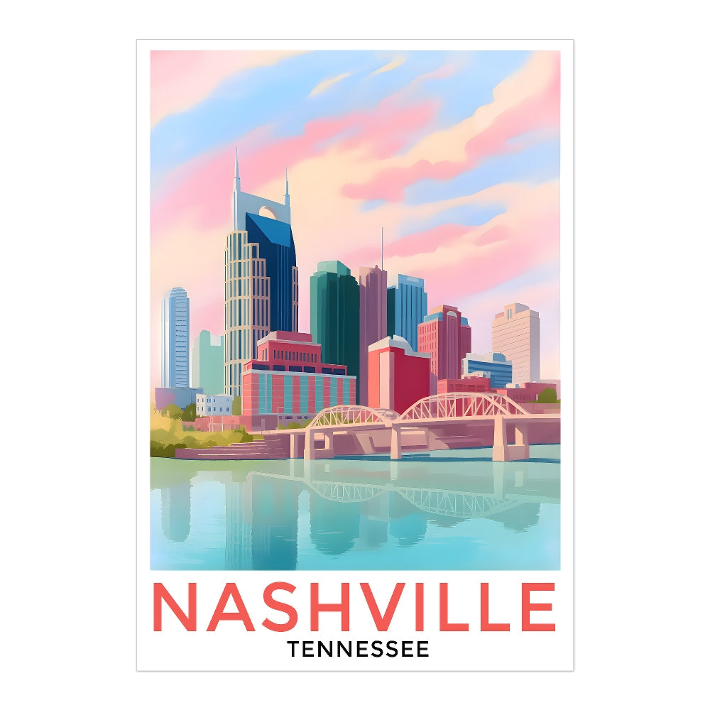 Nashville Travel Print Poster City Tennessee Souvenir Wall Art Landscape Painting Picture Suitable For Home Room Living Room Bedroom Aesthetic Decor Unframed | teecentury