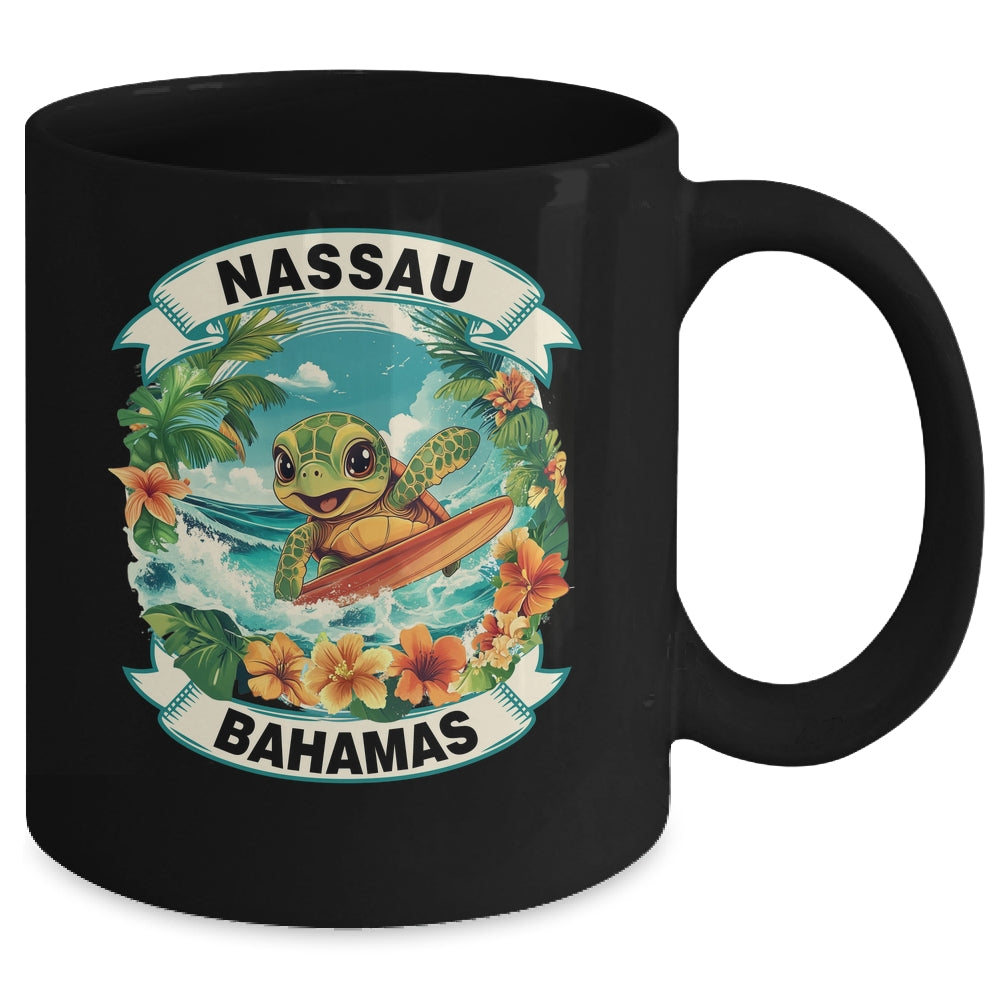 Nassau Bahamas Cute Sea Turtle Surfing Summer Vacation Mug | teecentury