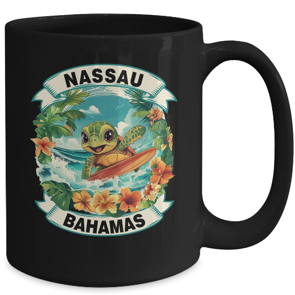 Nassau Bahamas Cute Sea Turtle Surfing Summer Vacation Mug | teecentury