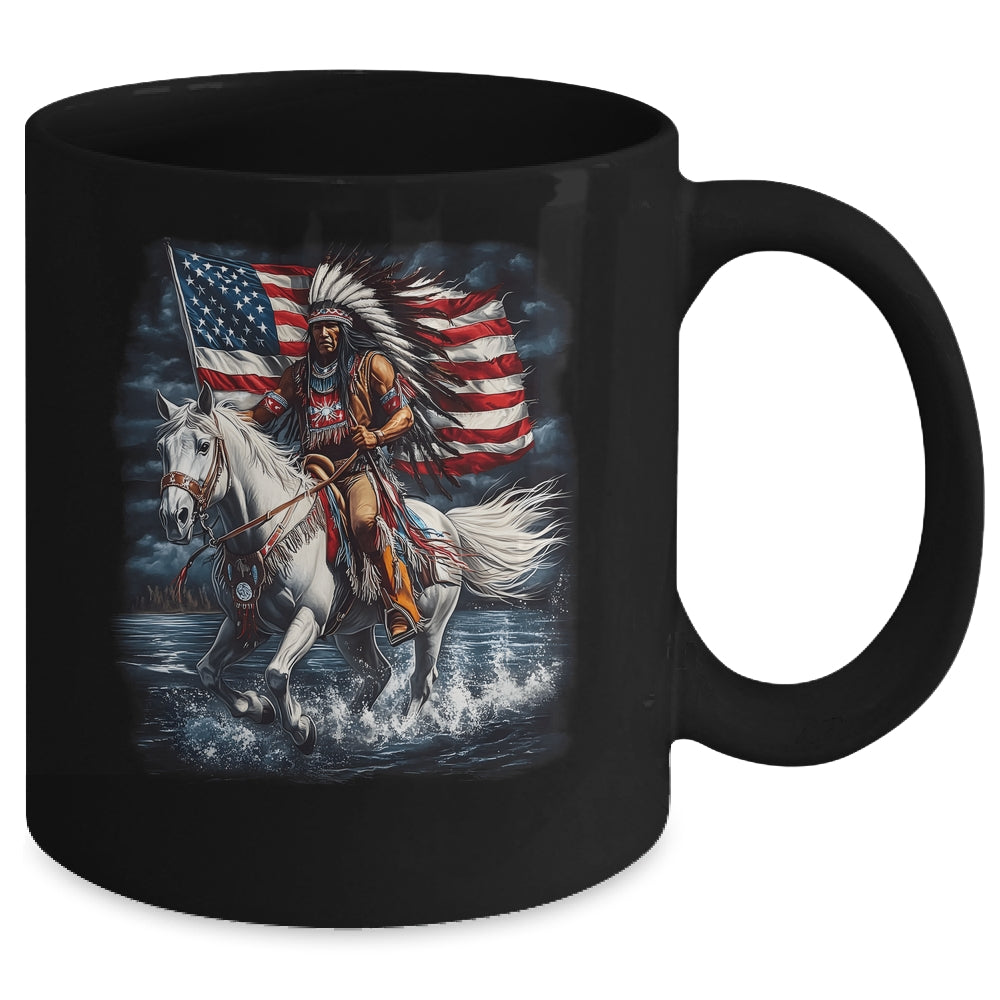Native American Day Flag Indian Riding Horse 4th Of July Mug | teecentury