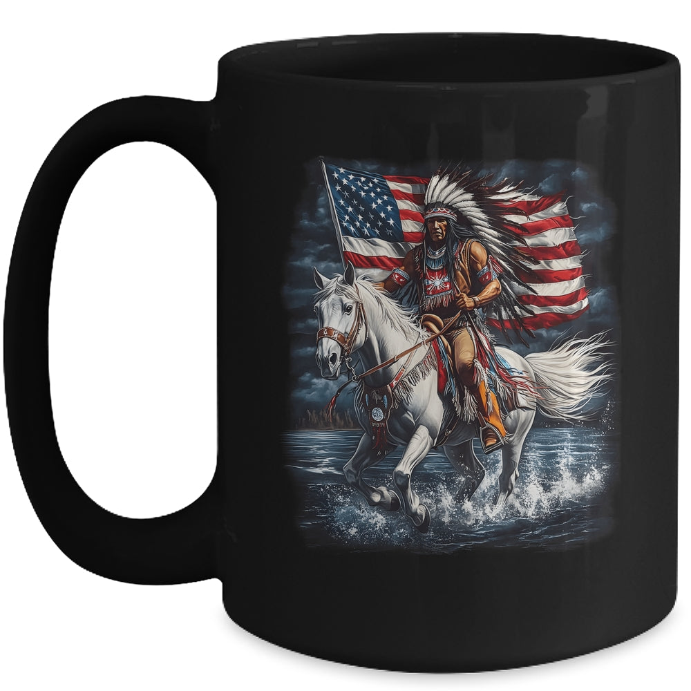 Native American Day Flag Indian Riding Horse 4th Of July Mug | teecentury