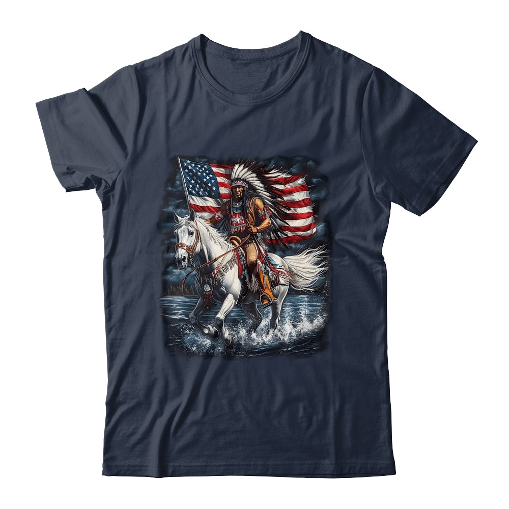 Native American Day Flag Indian Riding Horse 4th Of July Shirt & Hoodie | teecentury
