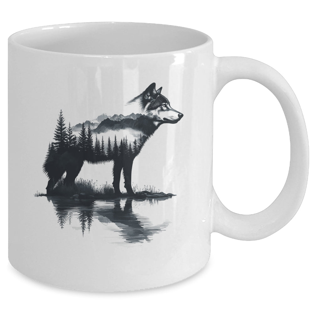 Nature Mountains Adventure Wolf Outdoor Wildlife Forest Mug | teecentury