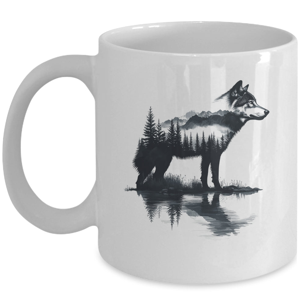 Nature Mountains Adventure Wolf Outdoor Wildlife Forest Mug | teecentury