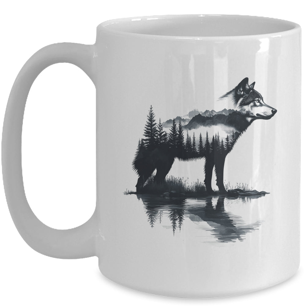 Nature Mountains Adventure Wolf Outdoor Wildlife Forest Mug | teecentury