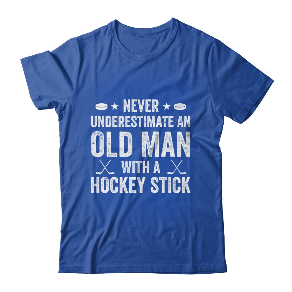 Never Underestimate An Old Man With A Hockey Stick Grandpa Shirt & Hoodie | teecentury