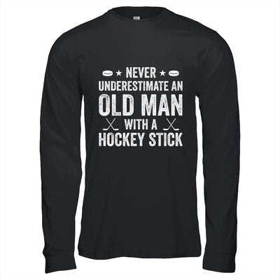 Never Underestimate An Old Man With A Hockey Stick Grandpa Shirt & Hoodie | teecentury