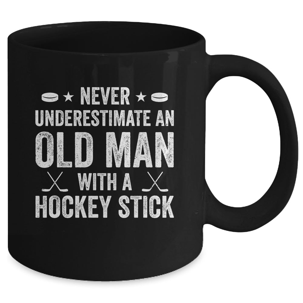 Never Underestimate An Old Man With A Hockey Stick Grandpa Mug | teecentury