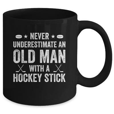 Never Underestimate An Old Man With A Hockey Stick Grandpa Mug | teecentury