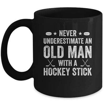 Never Underestimate An Old Man With A Hockey Stick Grandpa Mug | teecentury