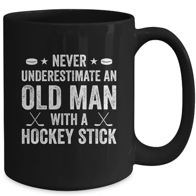 Never Underestimate An Old Man With A Hockey Stick Grandpa Mug | teecentury