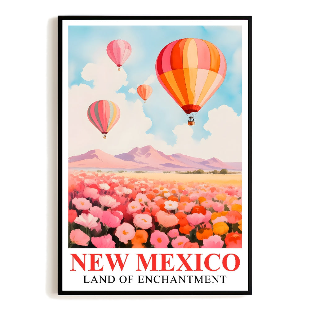 New Mexico Print Travel Poster Hot Air Balloon Colors Mountains Souvenir Wall Art Landscape Painting Picture For Home Room Living Room Office Bedroom Decor Unframed | teecentury