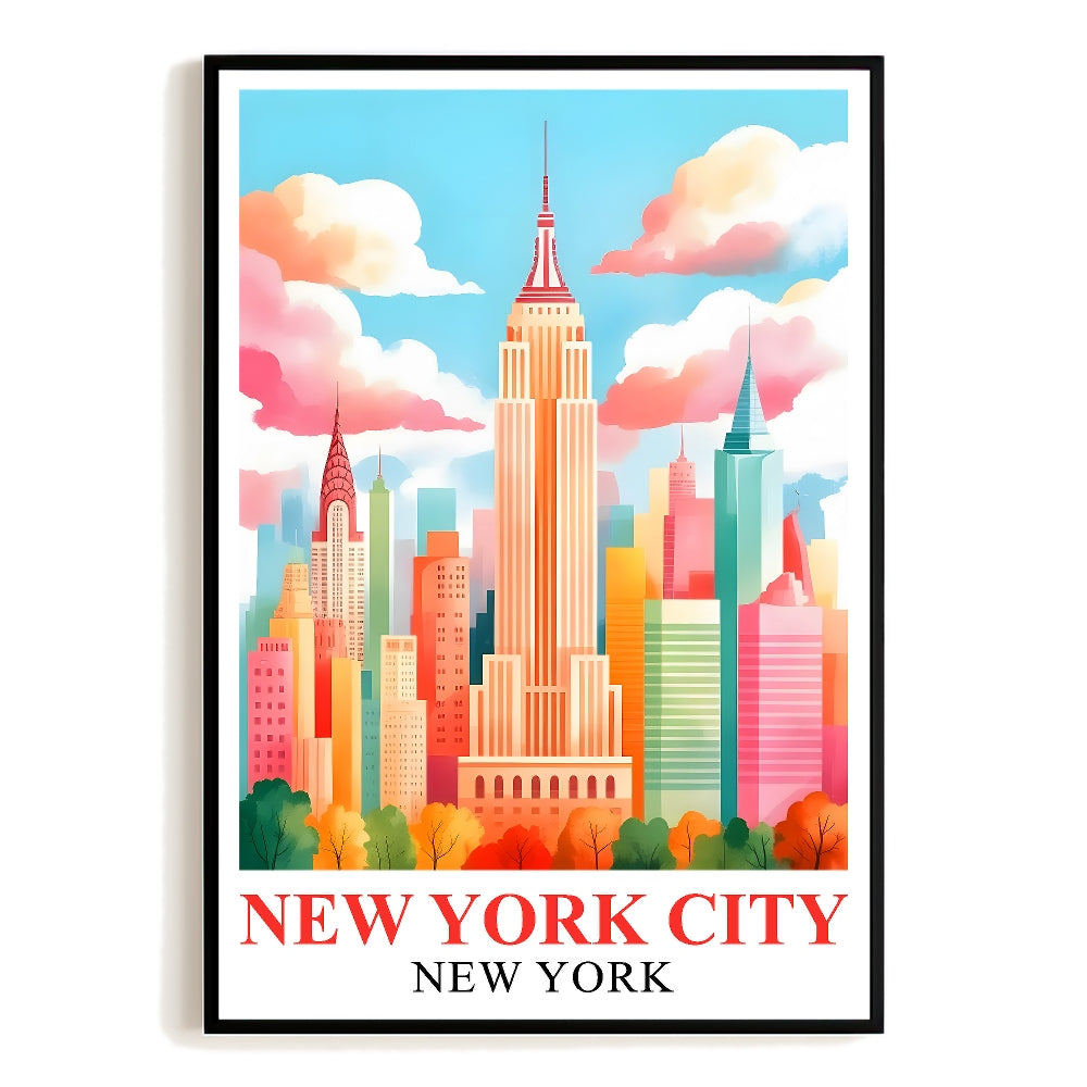 New York City Print Travel Poster Colorful Urban Skyline Souvenir Wall Art Landscape Painting Picture Ideal For Home Room Living Room Office Bedroom Decor Unframed | teecentury