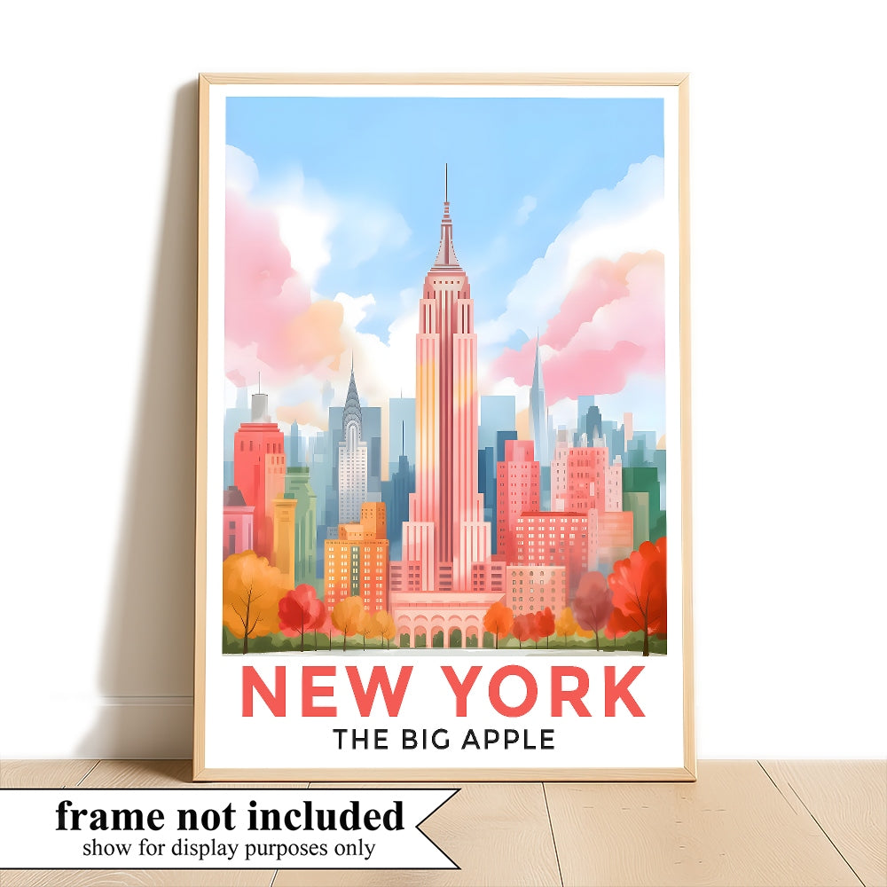 New York City Print Travel Poster Retro Big Apple NY City Souvenir Wall Art Landscape Painting Picture Suitable For Home Room Living Room Office Bedroom Decor Unframed | teecentury