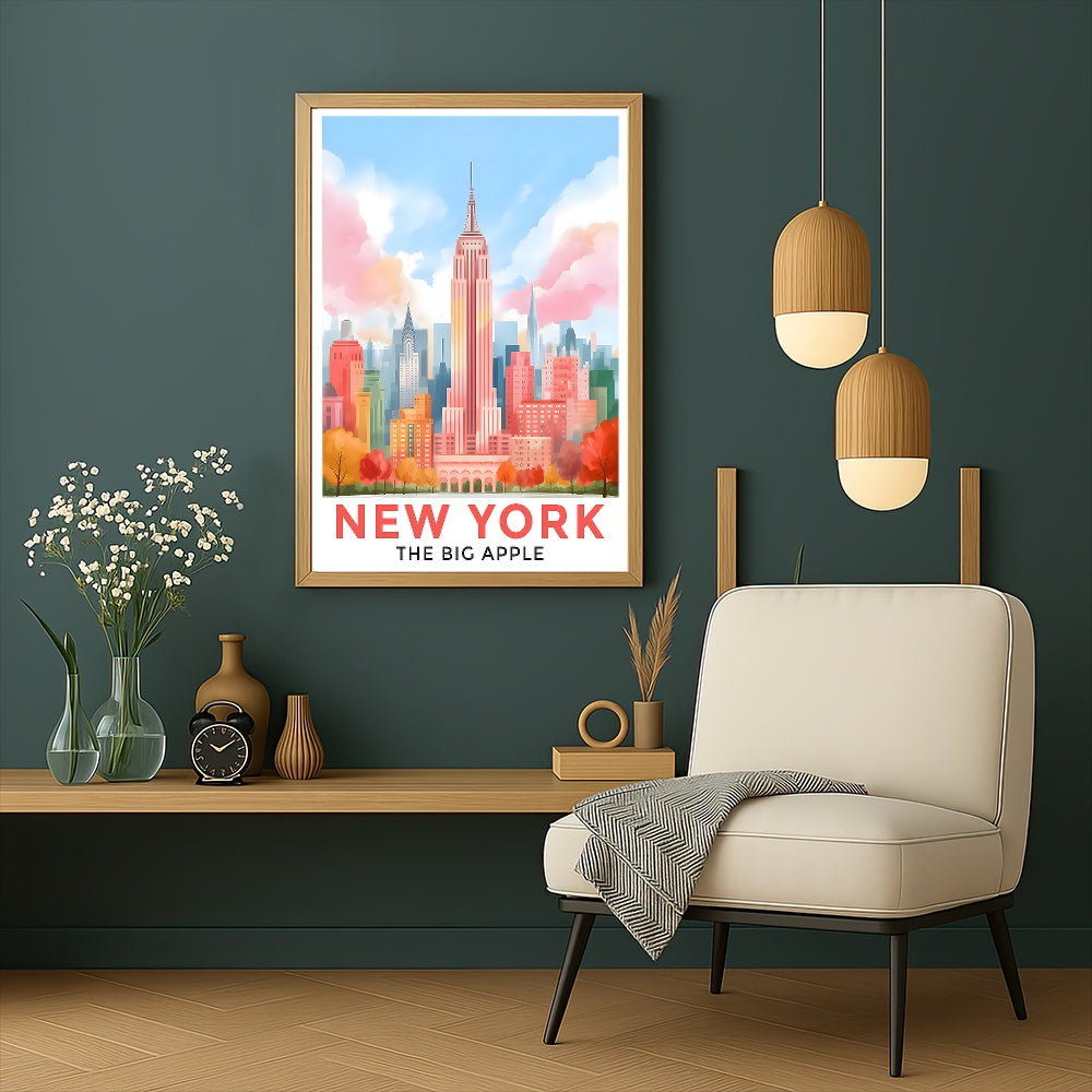 New York City Print Travel Poster Retro Big Apple NY City Souvenir Wall Art Landscape Painting Picture Suitable For Home Room Living Room Office Bedroom Decor Unframed | teecentury