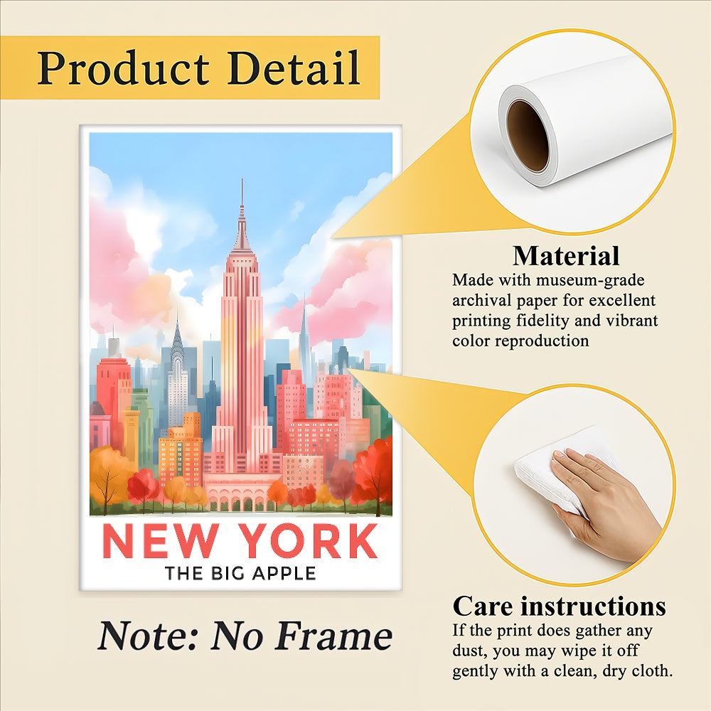 New York City Print Travel Poster Retro Big Apple NY City Souvenir Wall Art Landscape Painting Picture Suitable For Home Room Living Room Office Bedroom Decor Unframed | teecentury