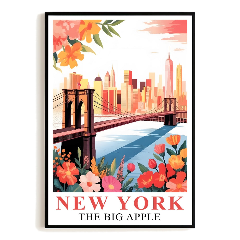 New York City Travel Print Poster Brooklyn Bridge Big Apple State NY Souvenir Wall Art Landscape Picture For Home Room Living Room Office Bedroom Decor Unframed | teecentury