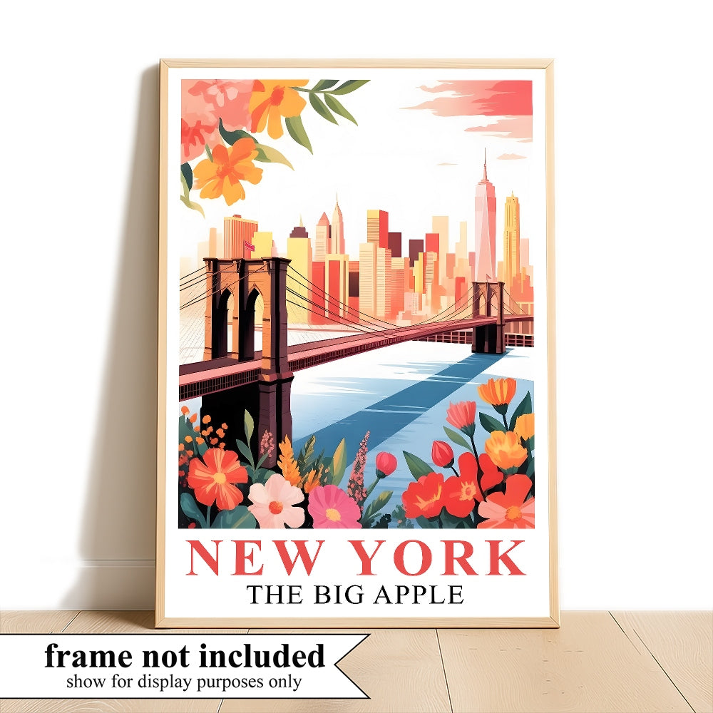 New York City Travel Print Poster Brooklyn Bridge Big Apple State NY Souvenir Wall Art Landscape Picture For Home Room Living Room Office Bedroom Decor Unframed | teecentury