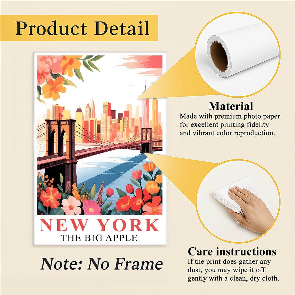 New York City Travel Print Poster Brooklyn Bridge Big Apple State NY Souvenir Wall Art Landscape Picture For Home Room Living Room Office Bedroom Decor Unframed | teecentury