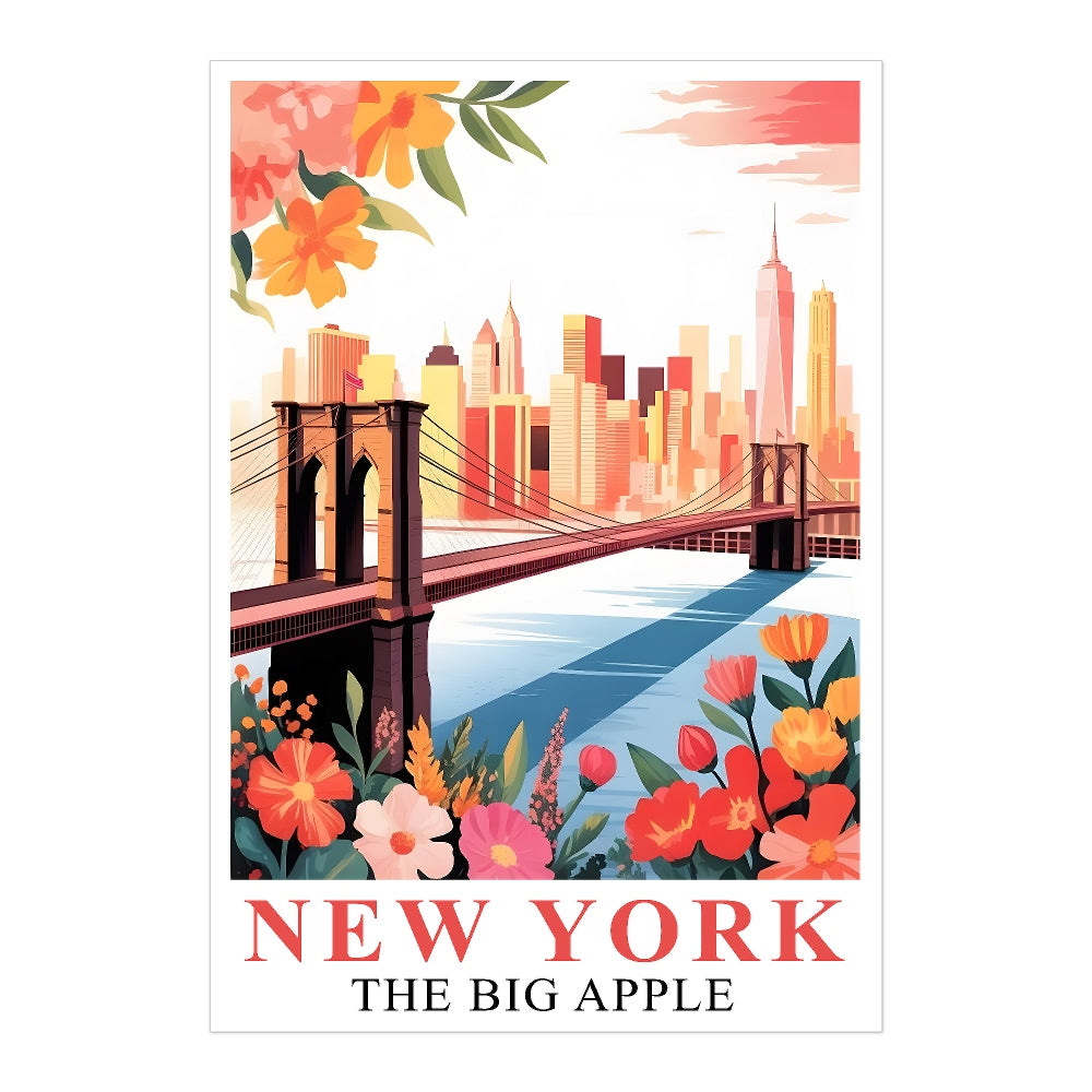 New York City Travel Print Poster Brooklyn Bridge Big Apple State NY Souvenir Wall Art Landscape Picture For Home Room Living Room Office Bedroom Decor Unframed | teecentury