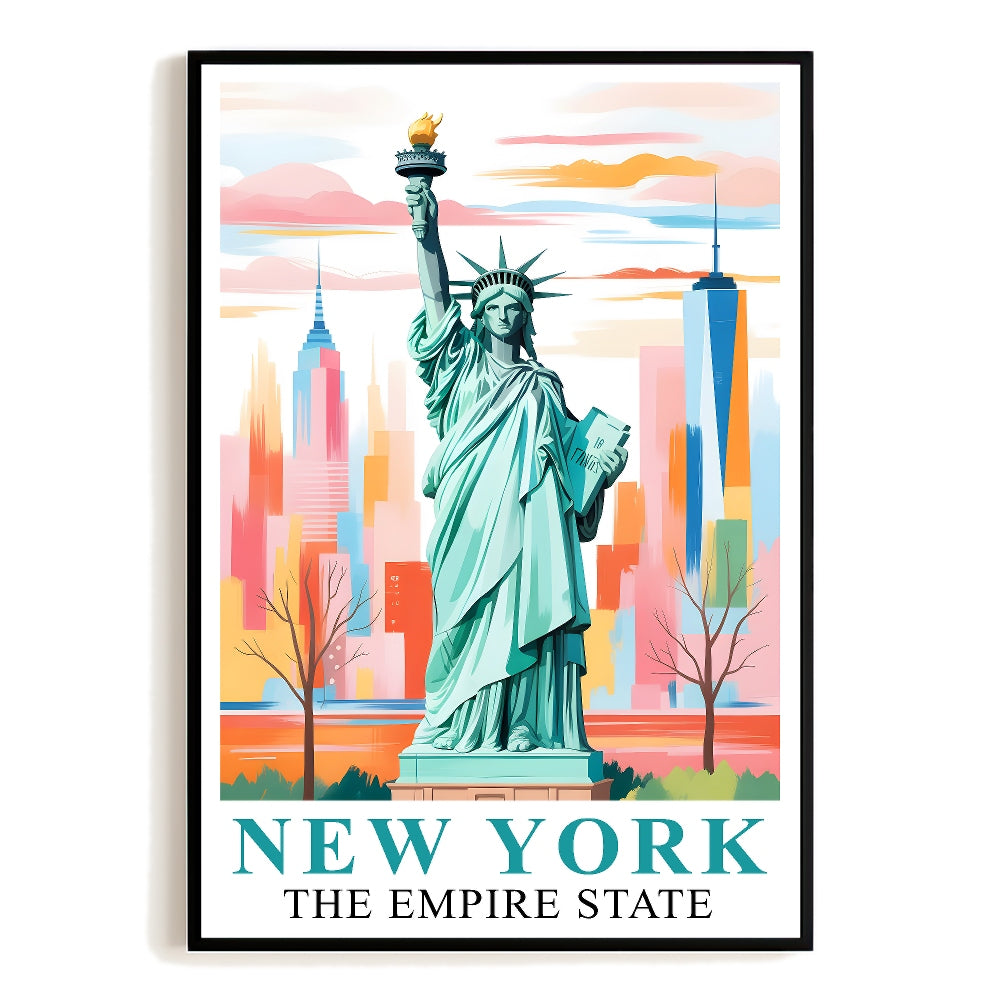 New York City Travel Print Poster Statue Of Liberty Empire State NY Souvenir Wall Art Landscape Painting Picture For Home Room Living Room Bedroom Decor Unframed | teecentury