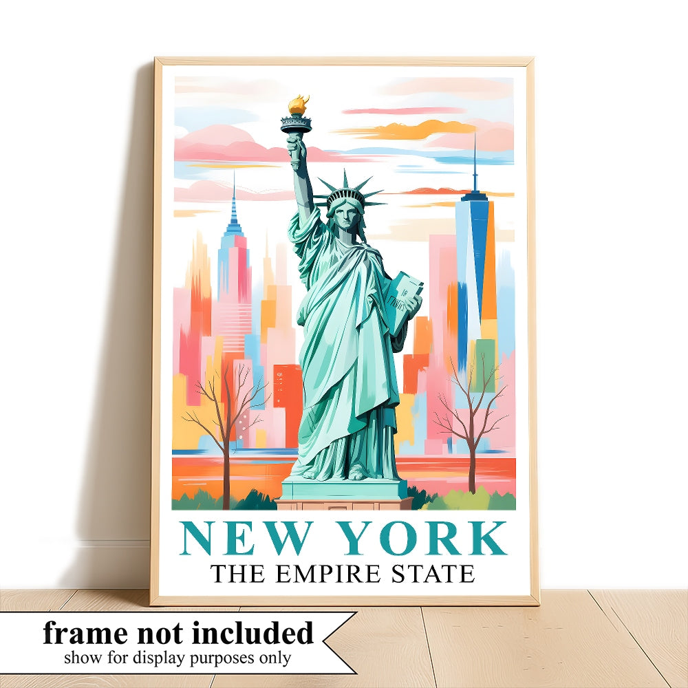 New York City Travel Print Poster Statue Of Liberty Empire State NY Souvenir Wall Art Landscape Painting Picture For Home Room Living Room Bedroom Decor Unframed | teecentury