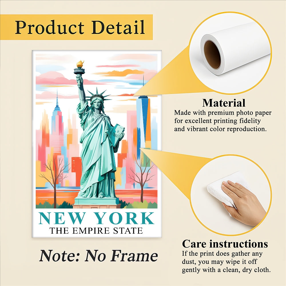 New York City Travel Print Poster Statue Of Liberty Empire State NY Souvenir Wall Art Landscape Painting Picture For Home Room Living Room Bedroom Decor Unframed | teecentury