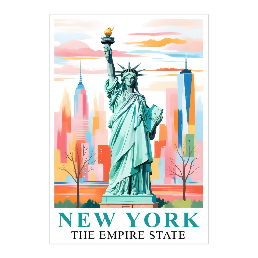 New York City Travel Print Poster Statue Of Liberty Empire State NY Souvenir Wall Art Landscape Painting Picture For Home Room Living Room Bedroom Decor Unframed | teecentury