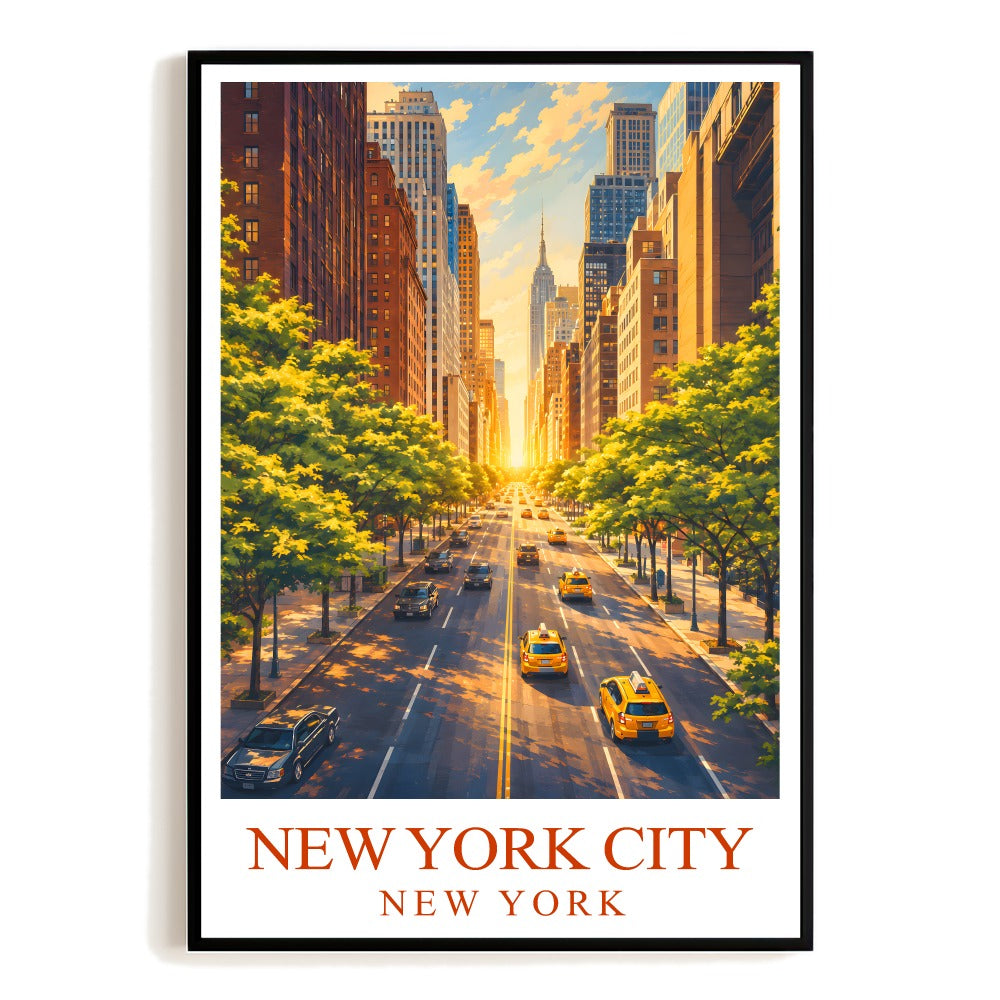 New York City Vintage Travel Poster Manhattan Street View Yellow Taxi Wall Art Landscape Print Painting Ideal For Home Living Room Office Bedroom Decor Unframed | teecentury