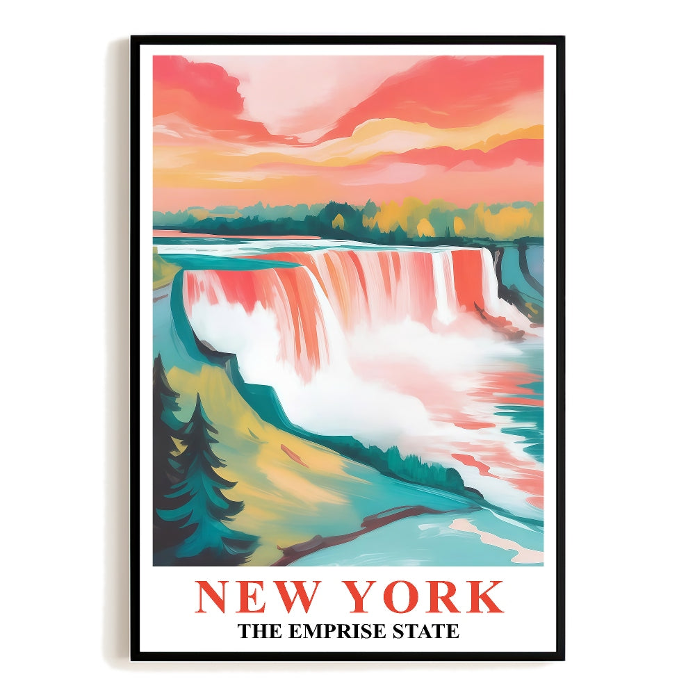 New York Travel Poster Vintage Waterfall Colorful The Empire State Souvenir Wall Art Landscape Print Painting Picture For Home Living Room Office Bedroom Decor Unframed | teecentury