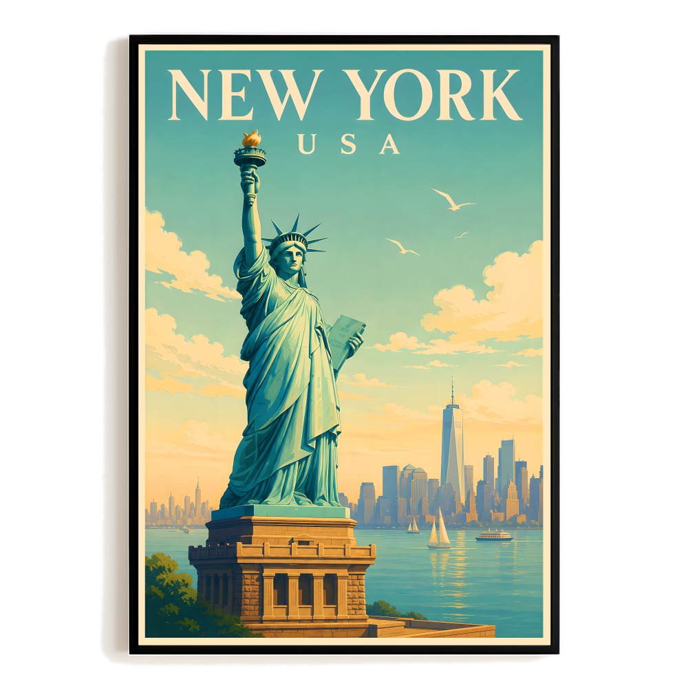 New York Usa Statue Of Liberty Vintage Travel Poster Wall Art Decor Landscape Print Painting Picture For Home Living Room Office Bedroom Dorm Decor Unframed | teecentury