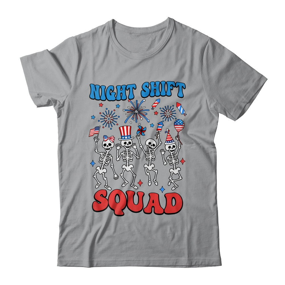 Night Shift Nurse 4th Of July Skeletons Night Shift Squad Shirt & Tank Top | teecentury