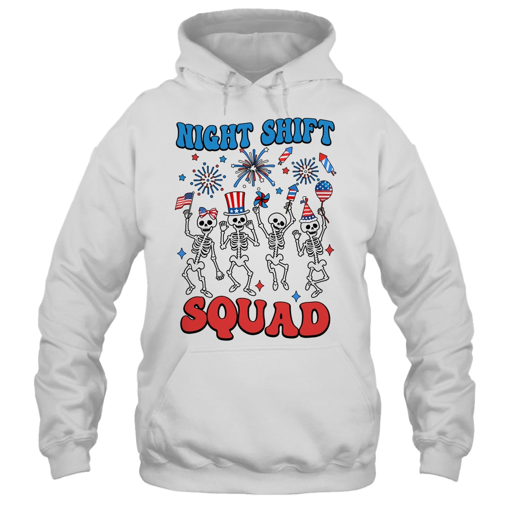 Night Shift Nurse 4th Of July Skeletons Night Shift Squad Shirt & Tank Top | teecentury
