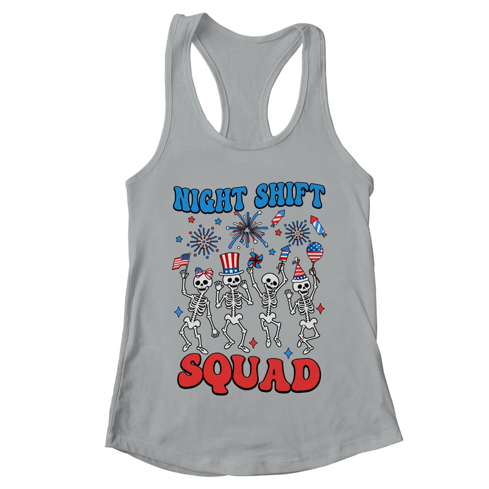 Night Shift Nurse 4th Of July Skeletons Night Shift Squad Shirt & Tank Top | teecentury