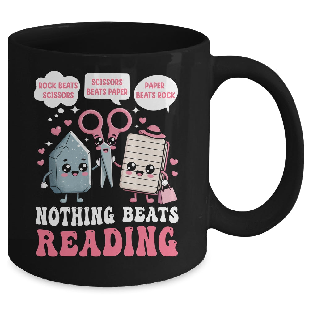 Nothing Beats Reading Book Librarian Rock Paper Scissors Mug | teecentury